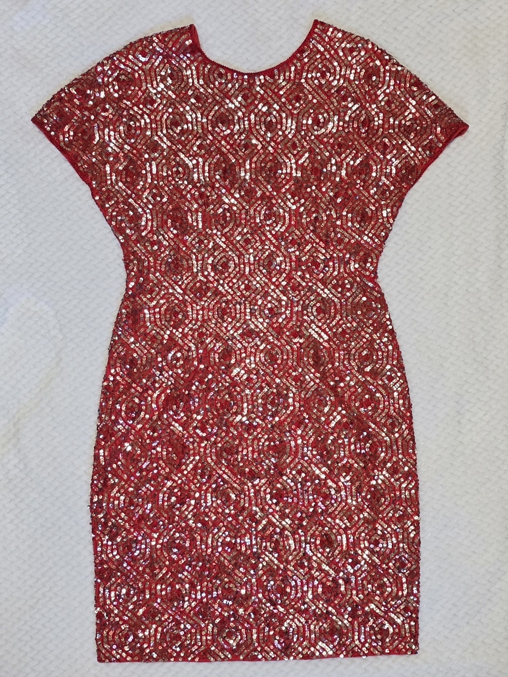 Carmen Marc Valvo 96% Cotton Red Sequin Mini Dress - Vintage